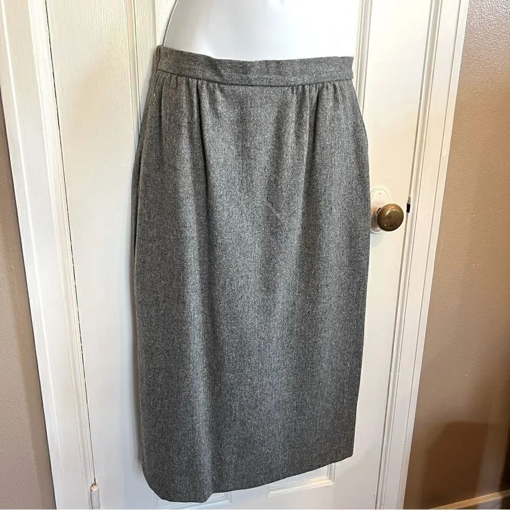 Vintage Koret Career Womens Gray 100% Pure Wool Midi Skirt Size 8